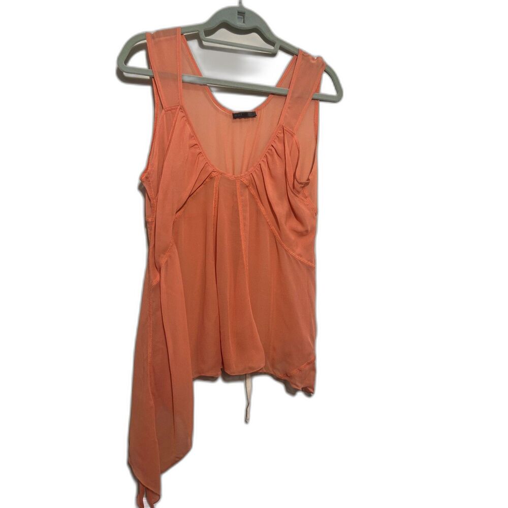 Barbara Bui Sheer Sleeveless Tangerine 100% Silk Asymmetric Hemmed Shirt L